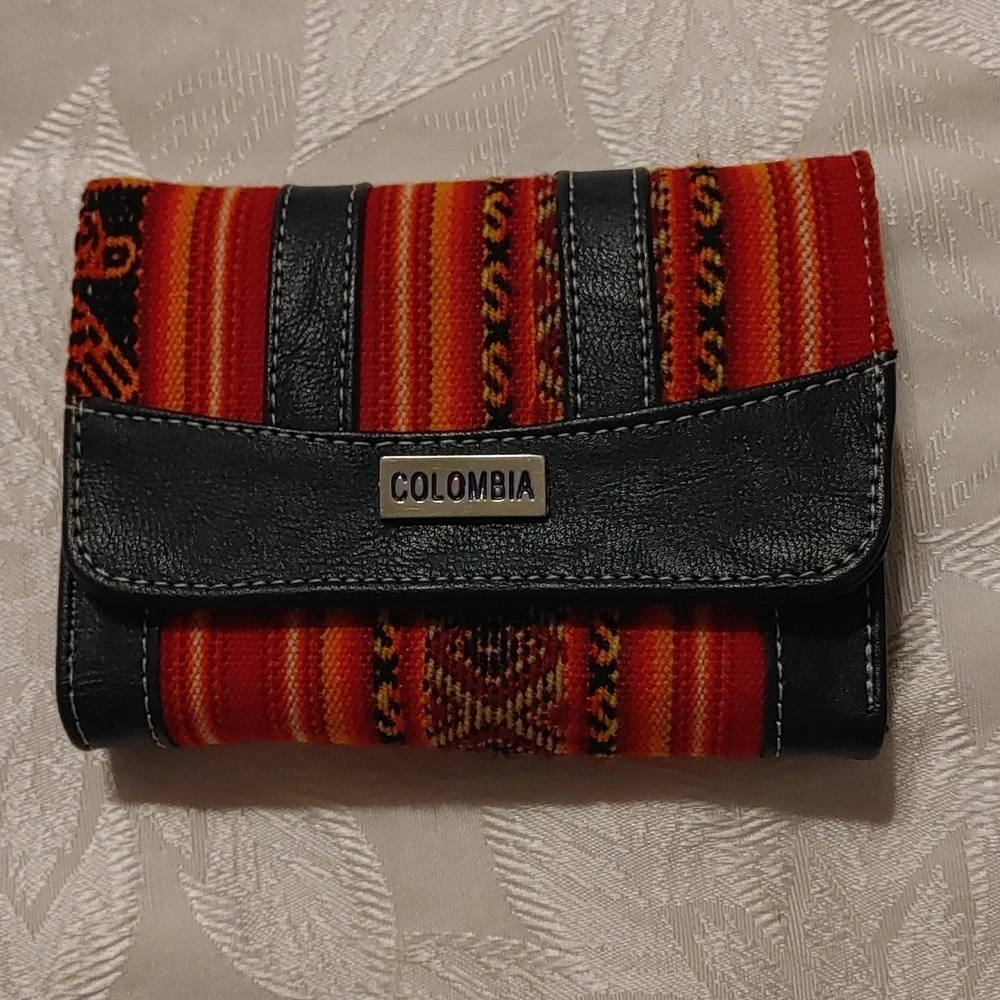 Handcrafted Tribal Print Textile & Leather Trifold Wallet